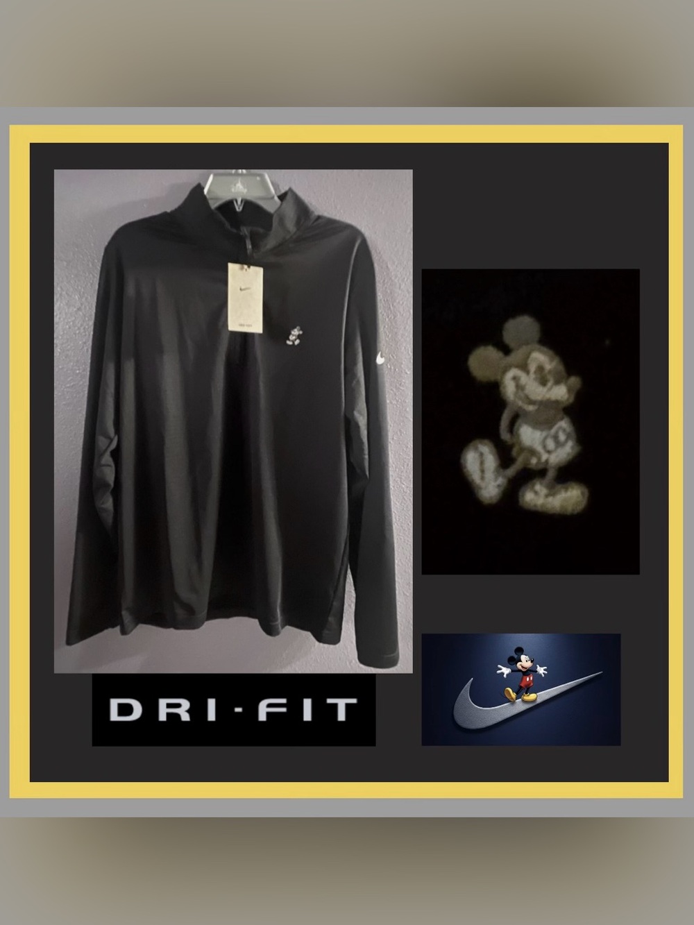 Nike Park Black Long Sleeve Dri-FIT Pullover with Mickey Embroidery Size M